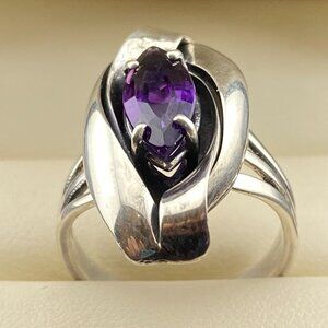 Vtg RARE Native American B c/s Thunderbird Sterling Silver Ring Sz. 7.75, 7.3 gm